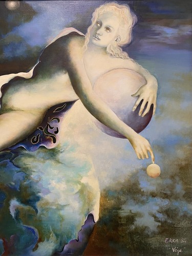 🔥 Fine Vintage French Modern Surrealist Fantasy Mythology Goddess Oil Painting - Picture 6 of 24