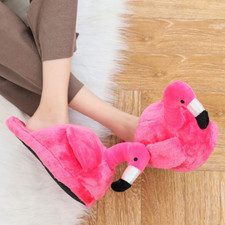 Warm Flamingo Fluffy Plush Slippers Winter Female Home Indoor Xmas Slippers