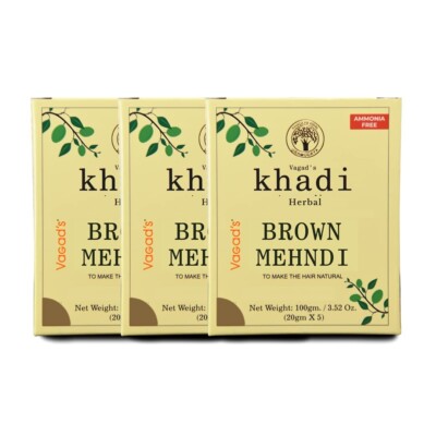 KHADI HERBAL Pure Natural Brown Mehndi for Hair with Goodness of Neem 100g x 3