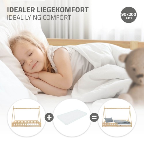 Cama infantil tipi anticaída natural en madera de pino y somier 200x90cm - Imagen 4 de 7