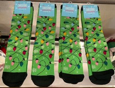 Family Holiday Green Christmas Lights Crew Socks 4 Pairs New