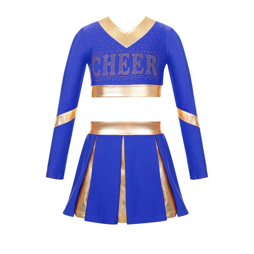 Kids Girls High School Uniform Fancy Dress Up Cheerleading Costume Long Sleeve - Picture 20 of 72