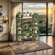 Plant Stand with Grow Lights 55" Indoor Metal Tiered Plant Shelf Flower Rack