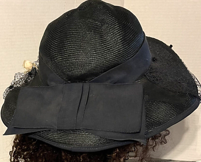 BETMAR CARTWHEEL WIDE BRIM Black Straw & Polka Dot Net Hat  display picture 3