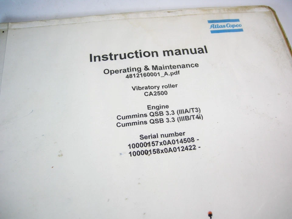 Libro manual de operación de mantenimiento de rodillos vibratorios Atlas Copco Dynapac CA2500 Foto 2 de 4