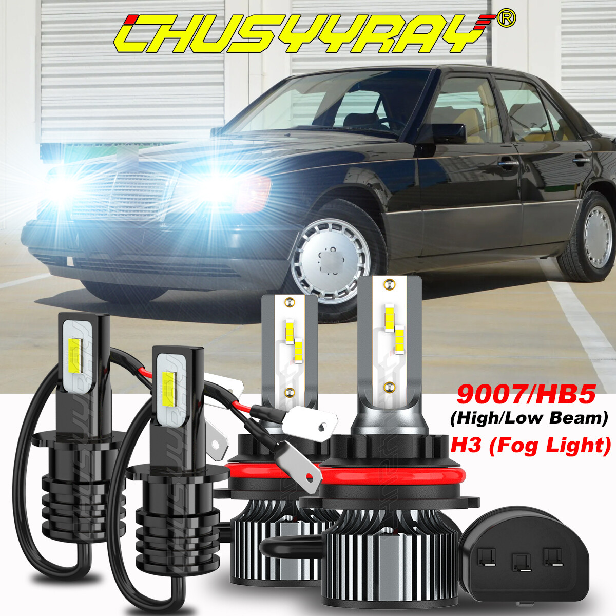 For Mercedes-Benz 300E 1990-1993 Combo 4x White LED Headlight Fog