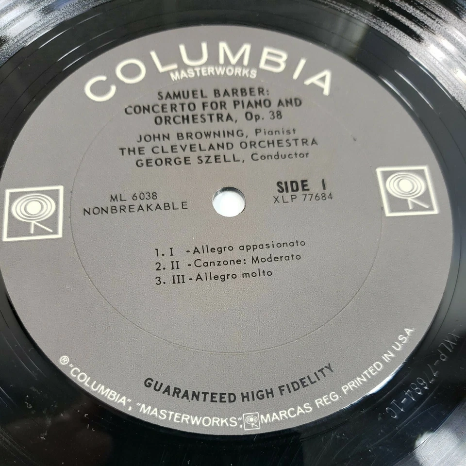 Samuel Barber Piano Concerto William Schuman A Song Of Orpheus Columbia Mono VG+ - Image 4 of 4