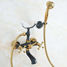 Black Gold Brass Bathtub Faucet Set Bathroom Handheld Shower Taps Kit 2na528