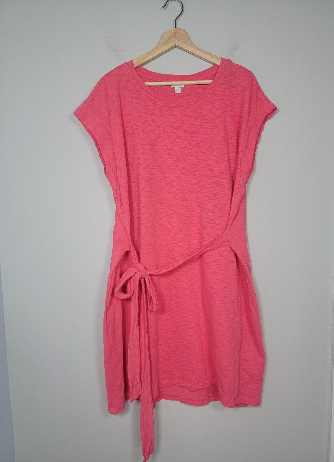 J. Crew Factory Womens 2X Short Sleeve Tie Waist T-Shirt Dress Cotton Red Pink