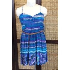 NWT Love Regin Dress Sun Purple & Blue Stripe Smocked Bodice w/ Braided Belt XXL