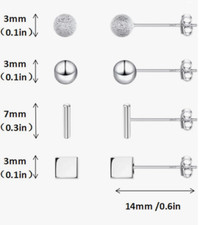 Tiny Cartilage Hypoallergenic Sensitive Dot Ball Bar Square Stud Earrings PE25