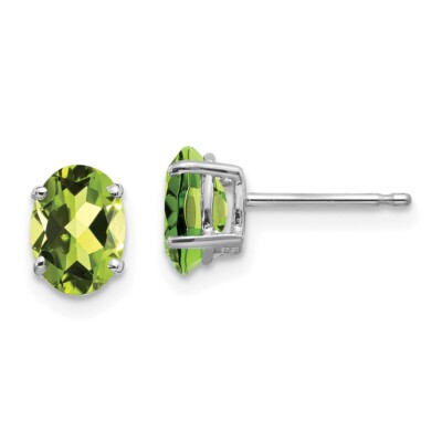 Ohrringe 8 mm 14 Karat Weißgold 7 x 5 mm ovale Peridot