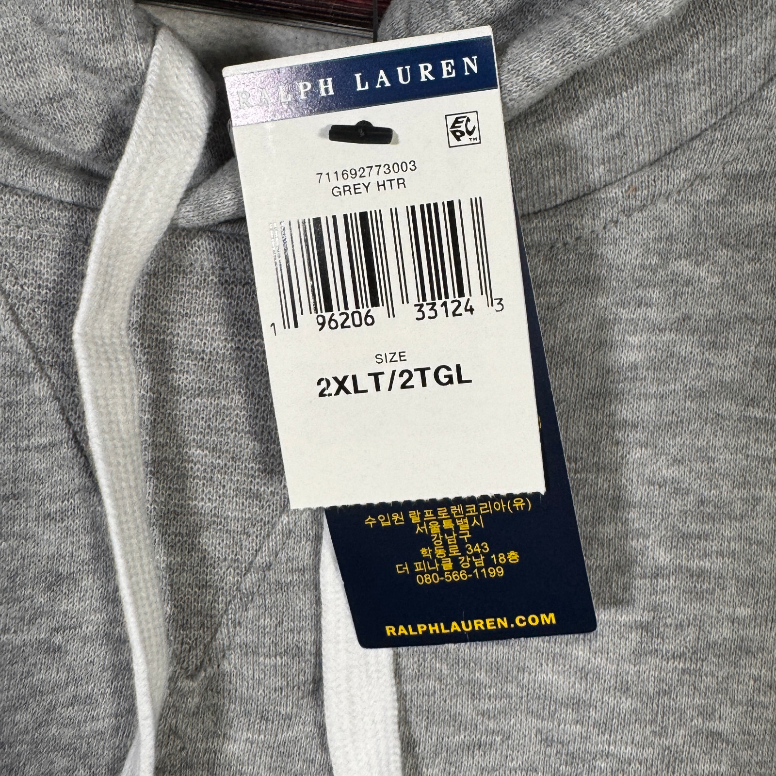 Ralph Lauren Felpa con Cappuccio Uomo 2XLT 2XL Alto Grigio Big Pony Pullover Polo Pile