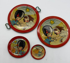 Vintage Lot 4 TIN CHILD TEA SET Plates Bride Groom Pelican Cup OHIO ART