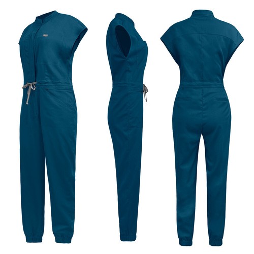Women Scrubs Jumpsuit Short Sleeve Jogger Coverall Medical Nurse Scrub Workware - Picture 10 of 30