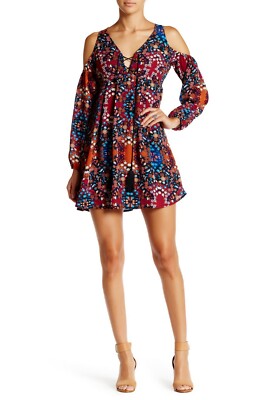 Romeo & Juliet Couture Lace Up Cold Shoulder Printed Dress - Brand New!!