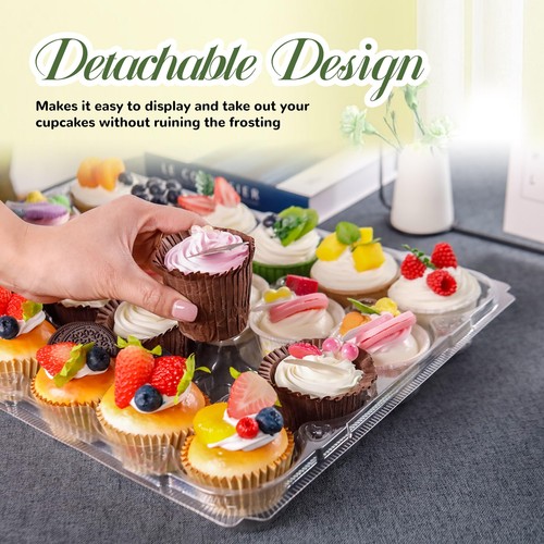 NPLUX 24 Count Cupcake Containers 10 Pack Cupcake Holders Plastic Stackable - Picture 5 of 7