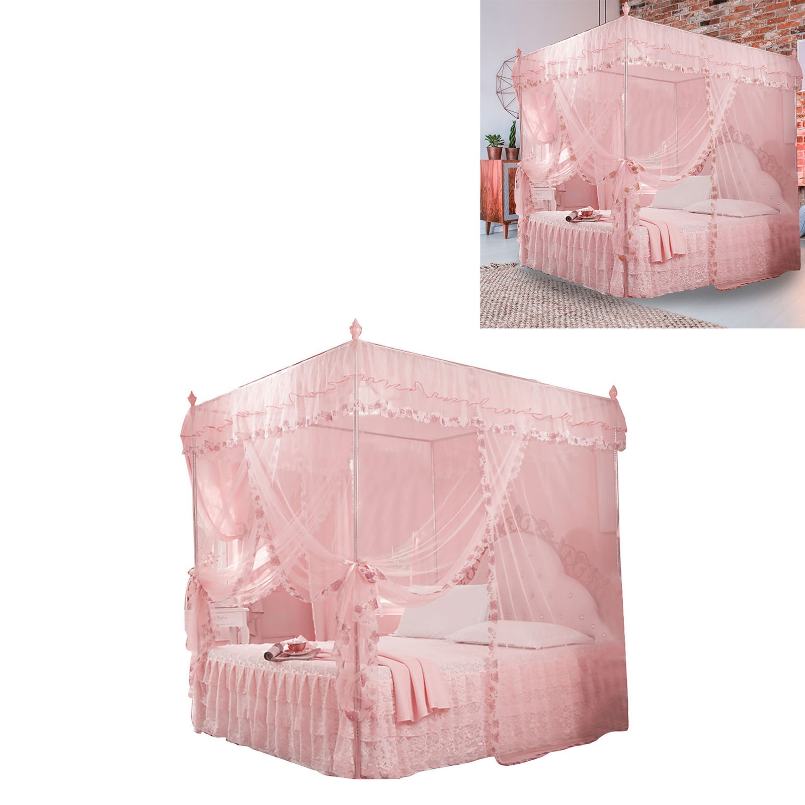 Mosquito Net Bed Eaves Lace Lace 3 Door Mesh Anti-mosquito Without Bracket)