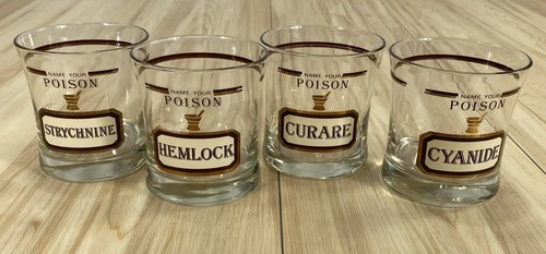 Vintage Cera Neiman Marcus  “Name Your Poison”  Old-fashioned Glasses Set of 4