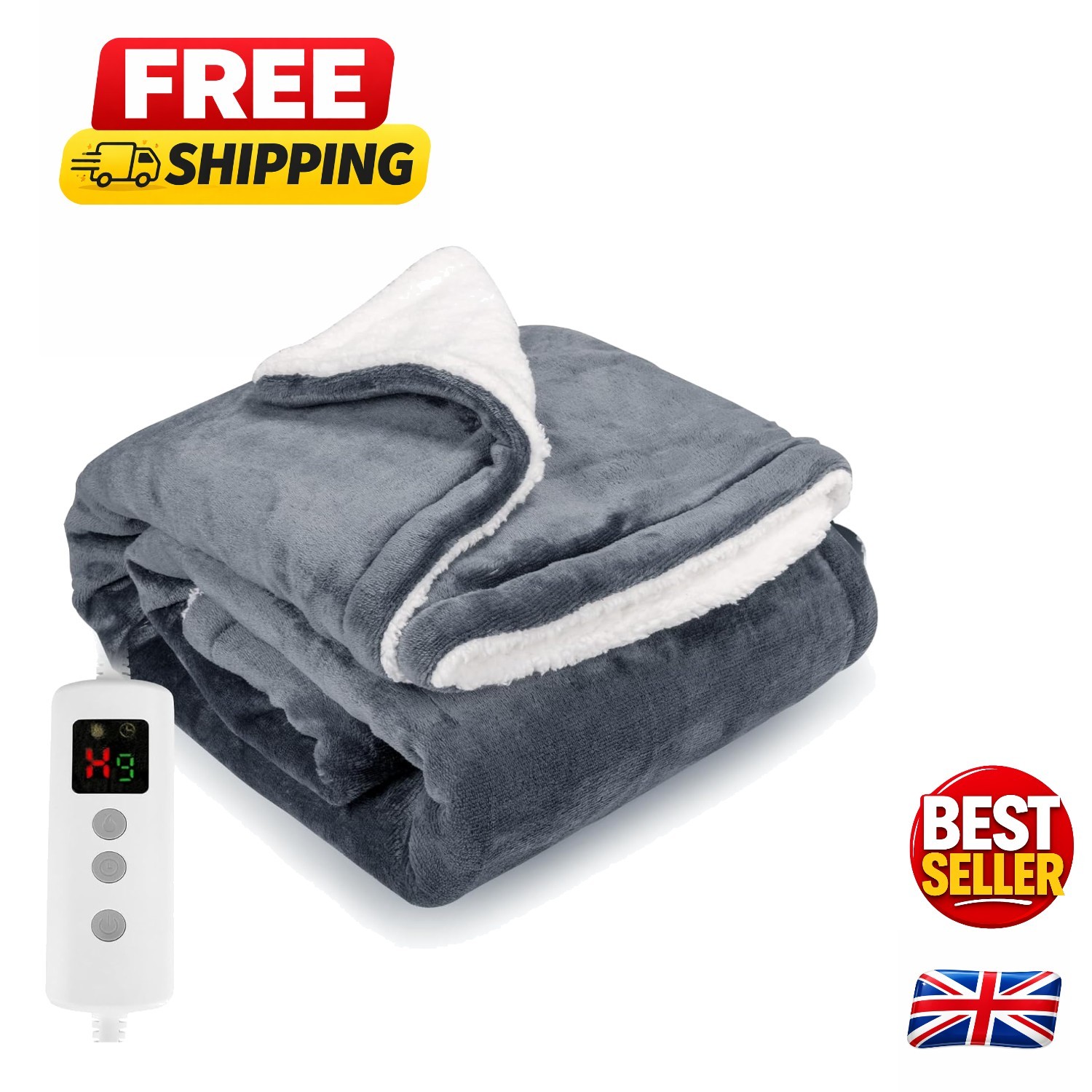 Reversible Electric Blanket 160x130CM - Soft Flannel Sherpa, Machine Washable