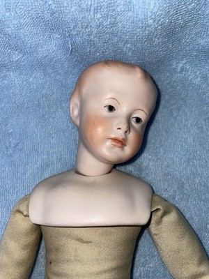 Porcelain Doll Vintage Head Hands Legs 15  Cloth Body Style