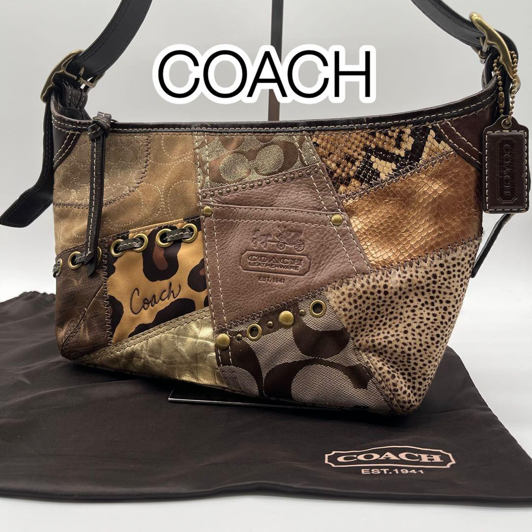 Coach Patchwork 2Way Shoulder Handbag Leather Sue… - image 2