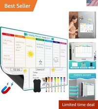 Weekly Dry Erase Board for Fridge, 16"x12" Magnetic Calendar Whiteboard Plann...