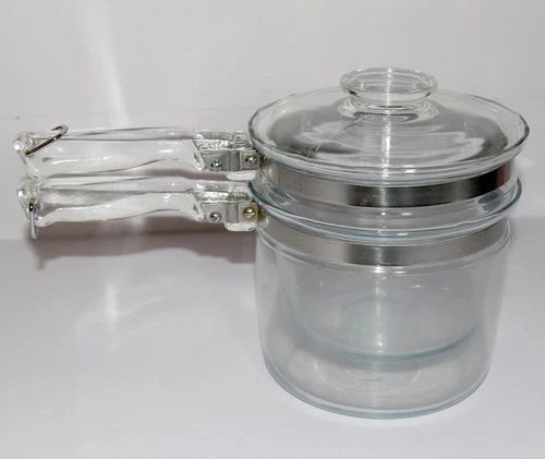 Vintage Pyrex Flameware Double Boiler w/Lid 1.5 Qt 6283 Estate Find