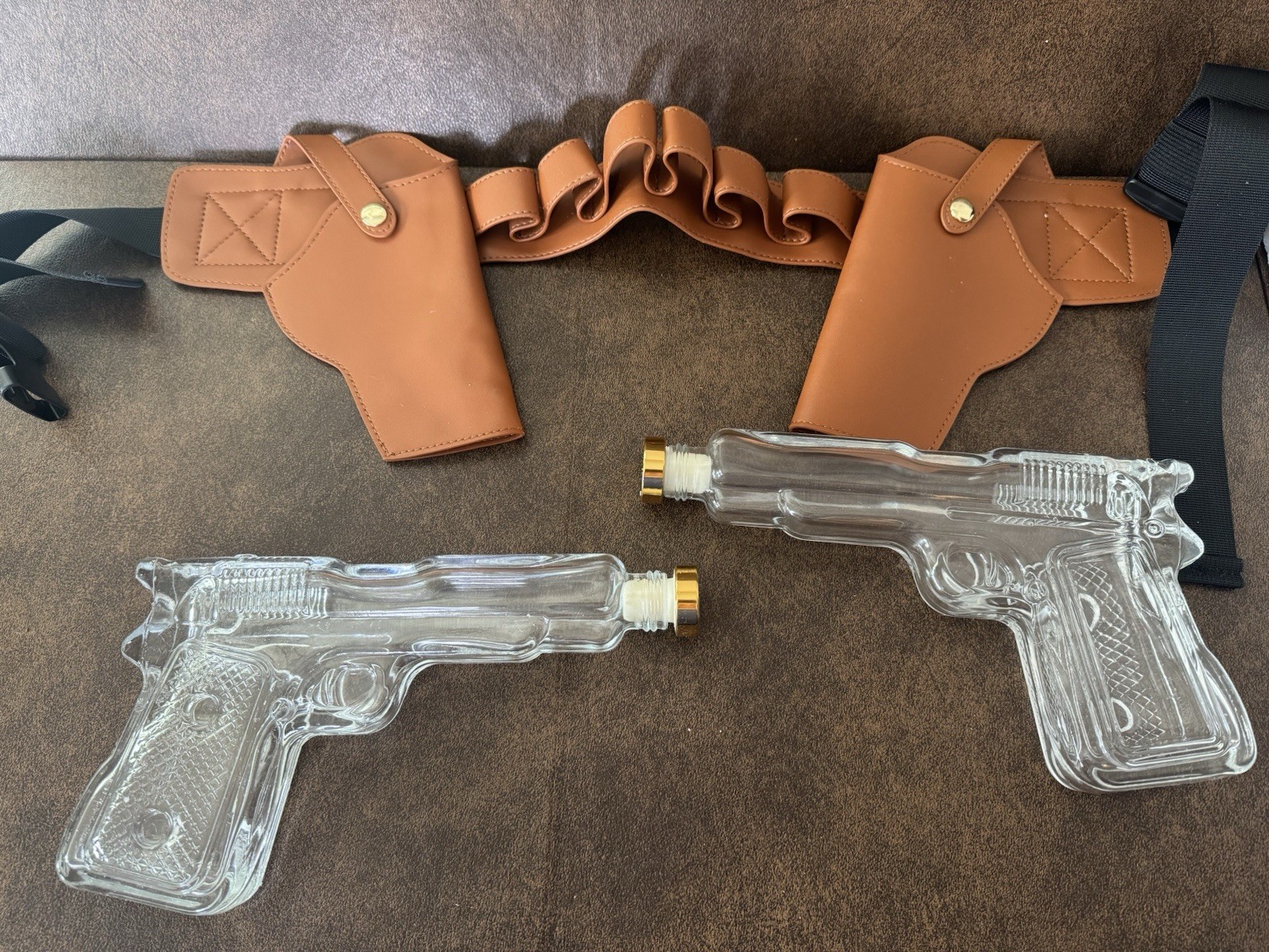 The Wine Savant Pistol Holster Decanter Set & 6 Cowboy Boot Shot Glasses Unique