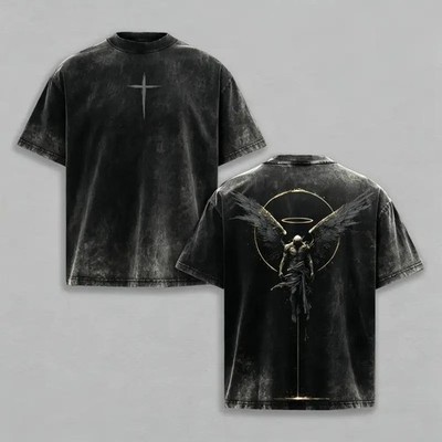 Gothic Fallen Angel Crusader Vintage Oversized Cotton T-shirt