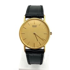 SEIKO 5Y30-7000 Quartz Watch Gold Dial Black Leather Strap