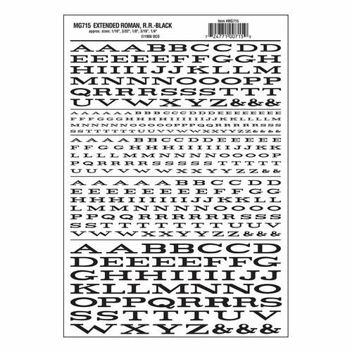 Letters Transfer Sheet Ext. Roman RR Black Woodland Scenics MG715