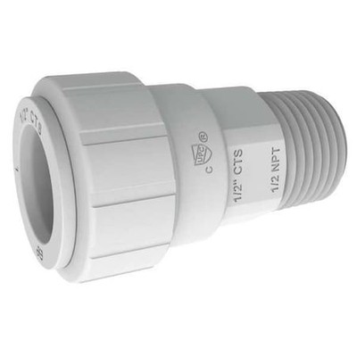 John Guest Psei012026 Push-Fit Adapter Fitting, 1/2 In Tube Size, Plastic, White