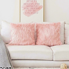 Set of 2 Faux Fur 18"x18" Decorative Throw Pillow Covers Plush Pillow Cases PINK