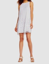 Adrianna Papell Women's White Sleeveless Pleated Dot Shift Dress Size 10