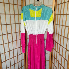 80s 90s Neon Zippered Hooded Windbreaker Jumpsuit