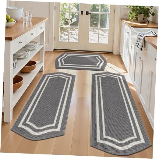 HEBE Farmhouse Kitchen Rugs Sets of 3 Non Slip Washable Boho Kitchen Rugs and 