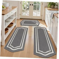 HEBE Farmhouse Kitchen Rugs Sets of 3 Non Slip Washable Boho Kitchen Rugs and 