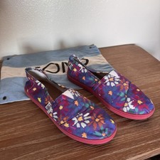 Girls Toms Classic Alpargata Slip On Shoe Purple Floral Sneaker Size 4Y