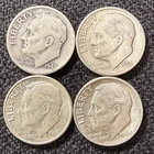 Lot of 4 90% SILVER Roosevelt Dimes 1947 1953 1963 1964D 78-61 Y/O FS NR KM195