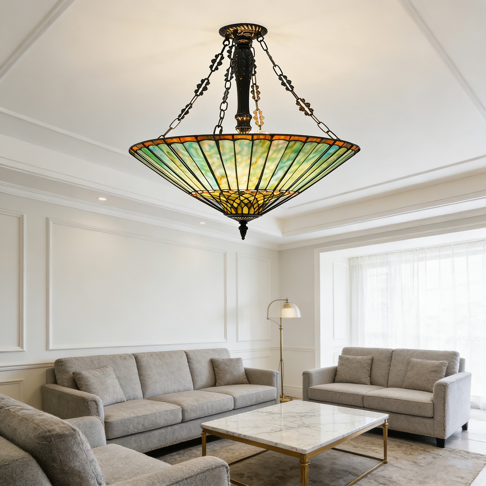 Vintage Pendant Lamp Stained Glass Chandelier 5-Light Ceiling Lamp Fixture NEW