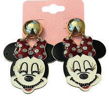 Disney Baublebar Minnie Mouse Polka Dot Bow Enamel Dangle Chunky Earrings Smily