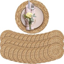 13.8-Inch Rattan Round Woven Placemats Natural Hand-Woven New, Set of 36