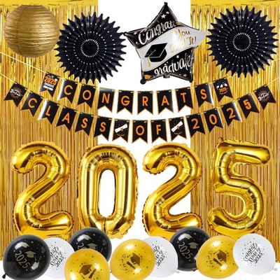Abschlussdekoration 2025 Schwarz Gold Graduation Deko Abitur Bachelor