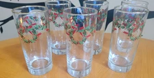 Vtg Libbey Irish Christmas Holly Wreath Highball Glasses Set of 6 Gold Rim Arby