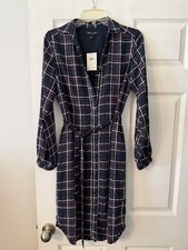 Banana Republic Navy Plaid Long Sleeve Shirt Dress with Belt size 2 brand new