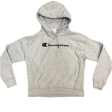 Champion Reverse Weave Hoodie Womens Medium Gray Pullover Sweatshirt Logo