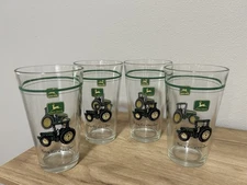 4 John Deere Drinking Glasses Tractor Design 16 oz Tumblers Tractor Logo