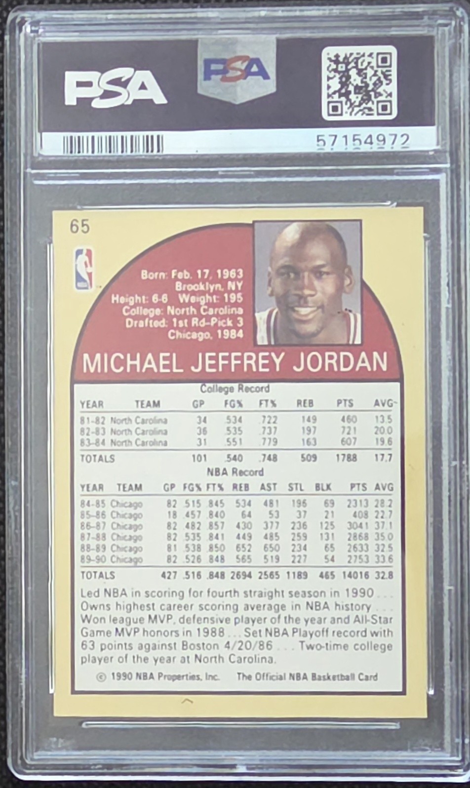 1990 Hoops Michael Jordan #65 PSA 8 NM-MT Chicago Bulls HOF Cert #57154972 view 2