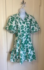 Jessica Simpson Cotton green white Shirt dress with pockets & belt Size M